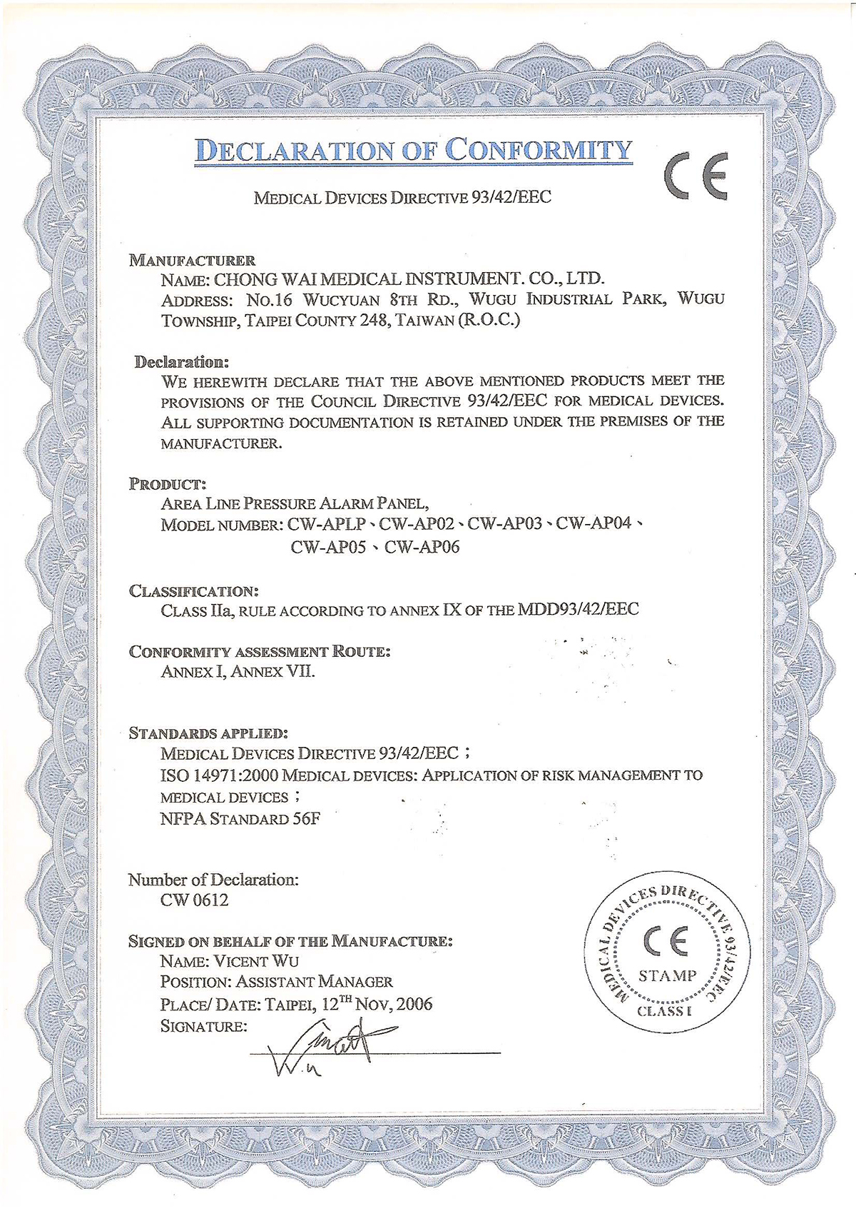 CE-Medical gas alarm