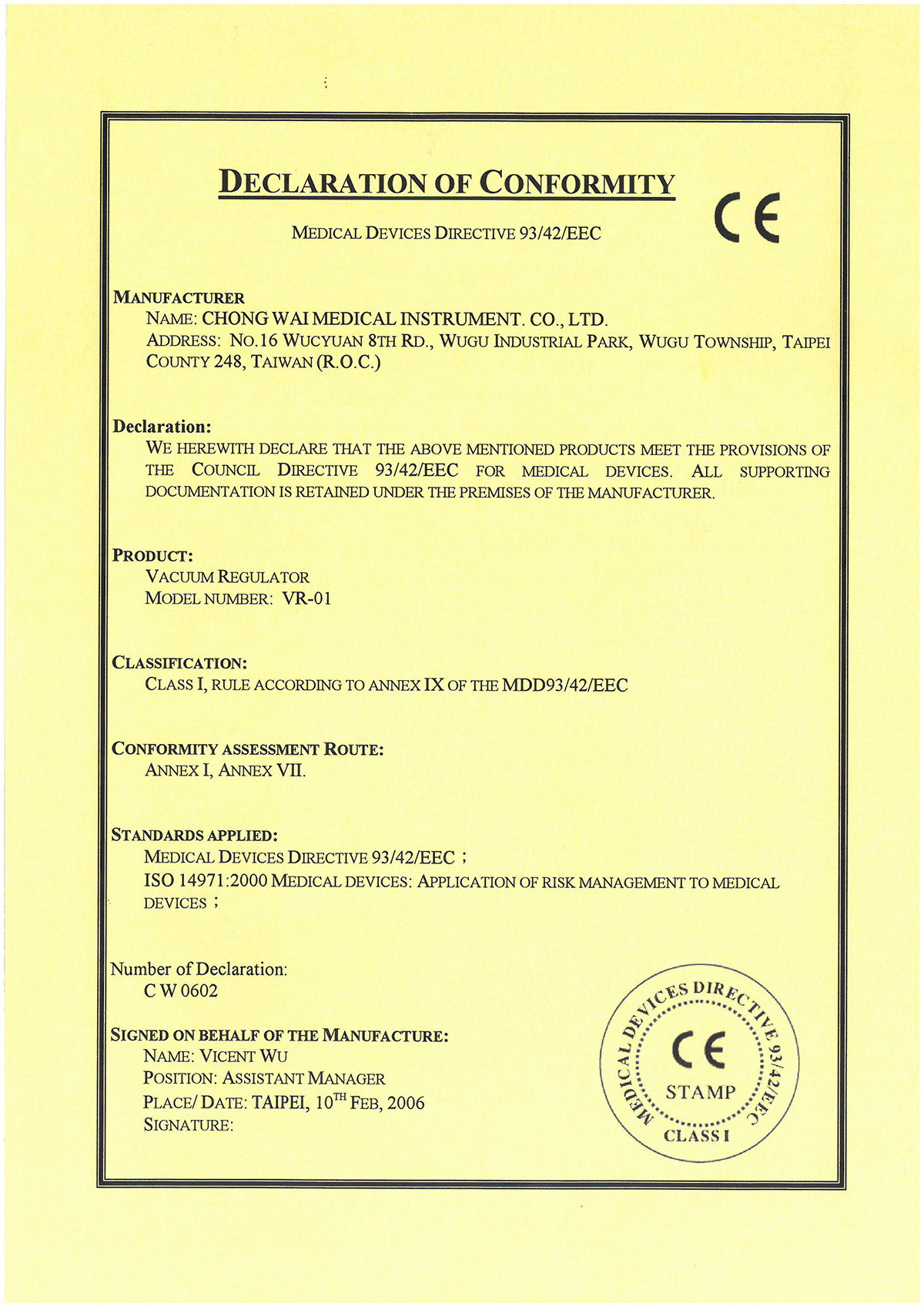 CE-Medical vacuum regulator